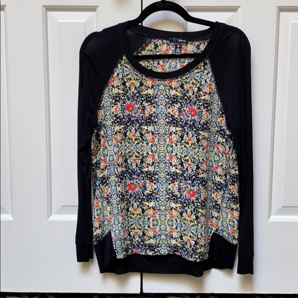 long sleeve top with jersey and silk details